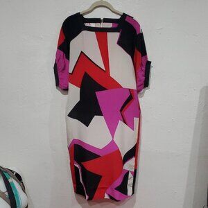 Vintage Flora Kung 100% Silk Colorful Geometric Dress Size 4